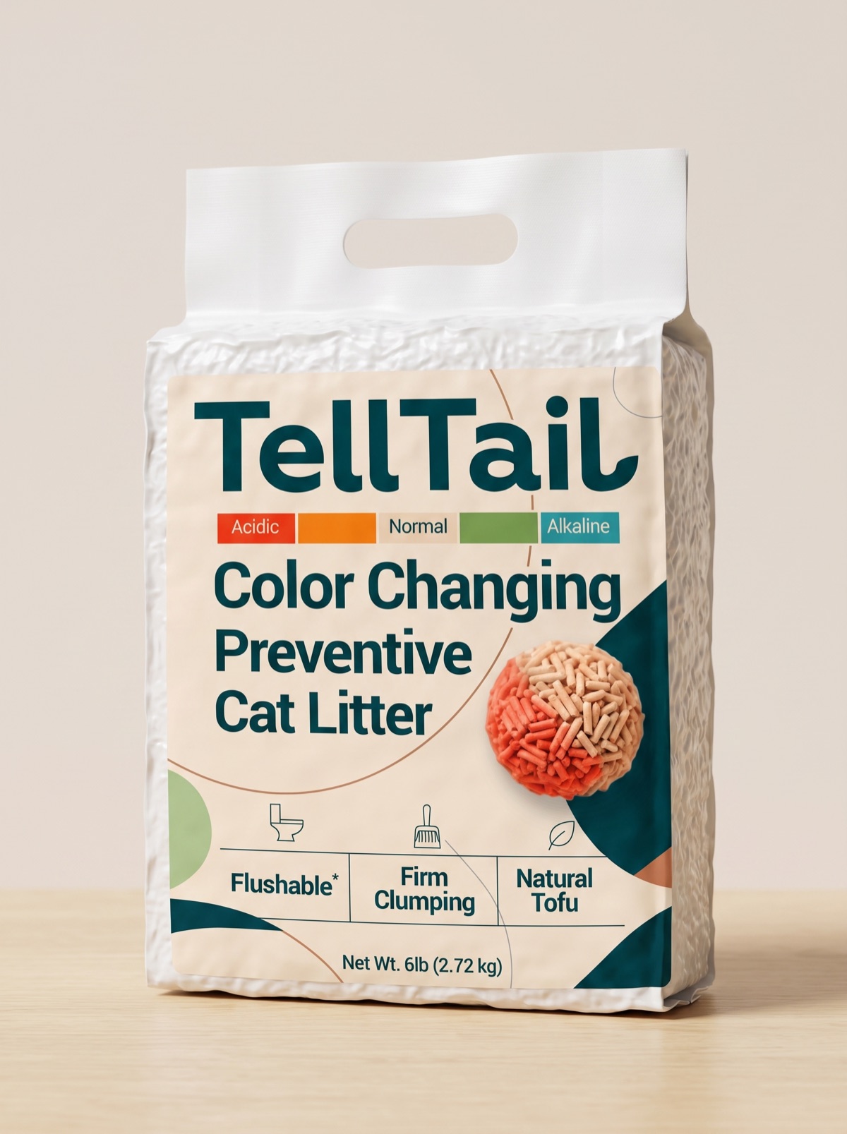 TellTail Color Changing Preventive Cat Litter — 6 lb (2.72 kg) natural tofu stand-up pouch