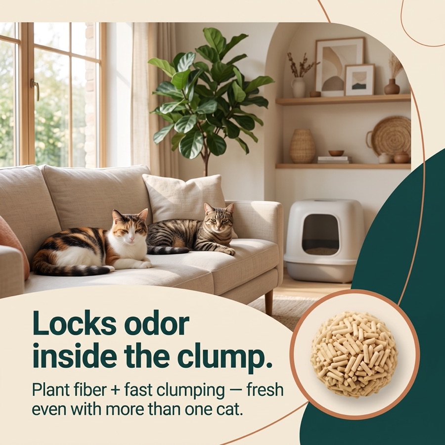 Locks odor inside the clump — plant fiber plus fast clumping keeps things fresh even in multi-cat homes.